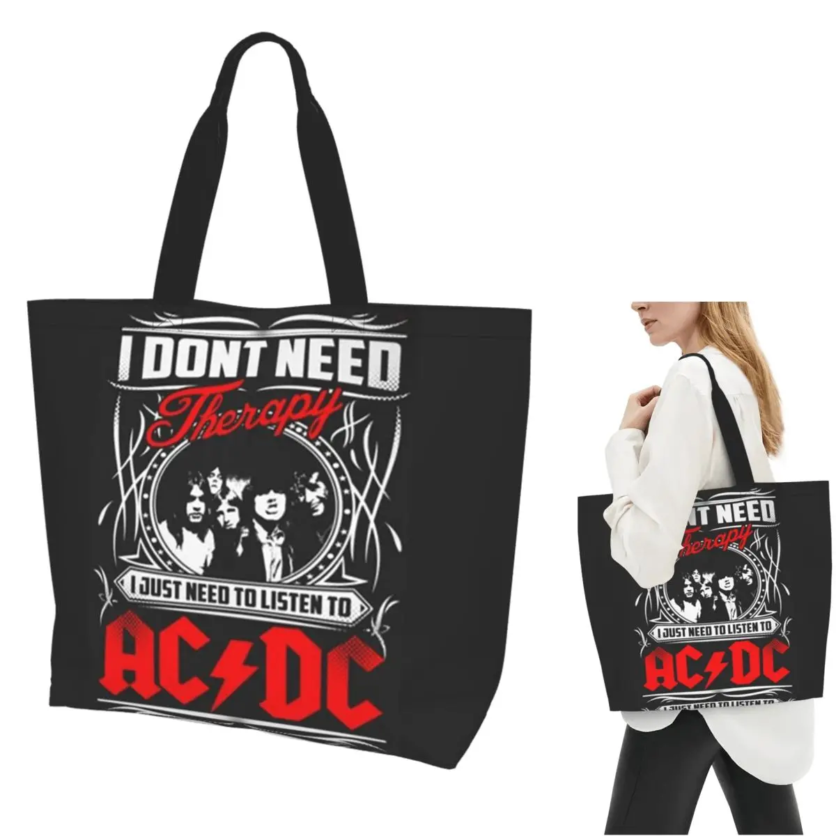 

AC DC Heavy Metal Shopping Tote Bag Canvas Large Capacity Shoulder Bags Shopper Grocery Handbag for Women