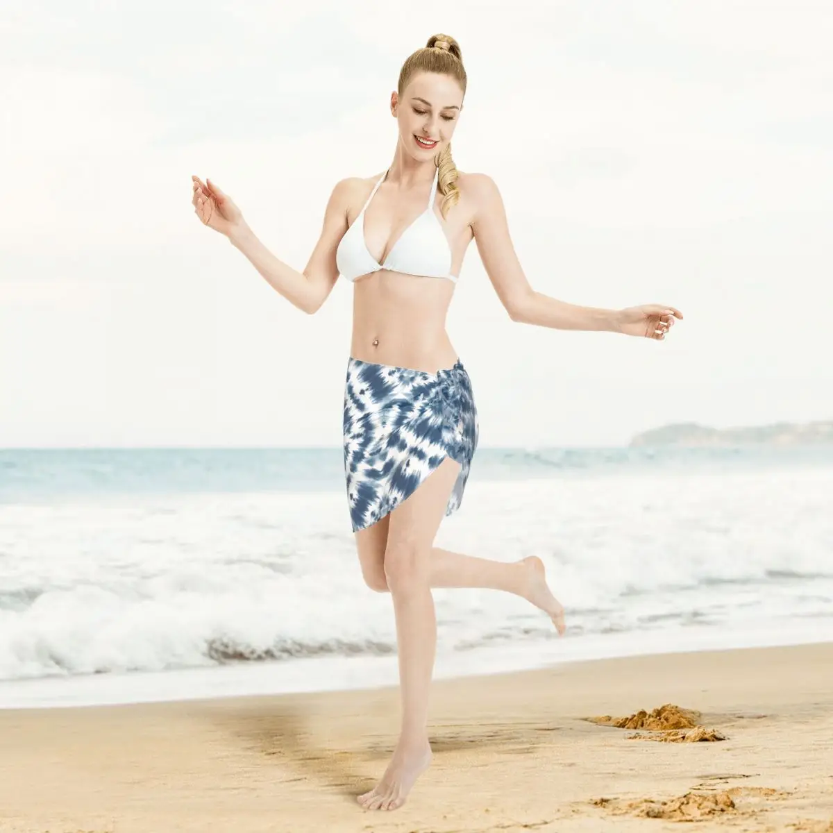 Custom Tie Dye Beach Bikini Wrap See-Through Bikini Beach dress Short Skirt Chiffon Scarf Cover-ups For Women