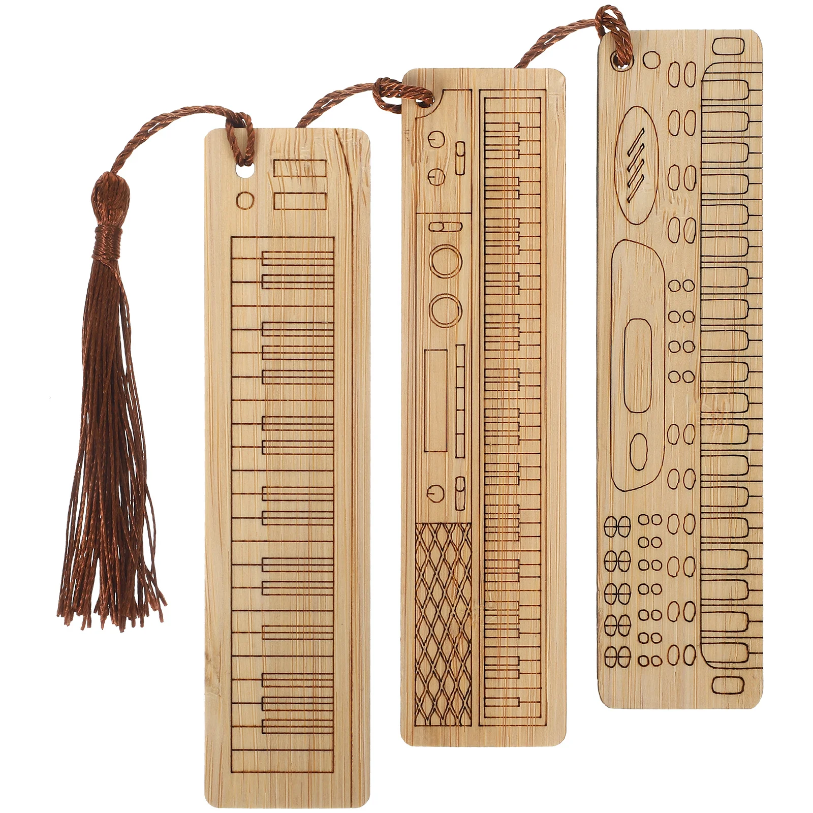 

3 Bamboo Electronic Bookmarks Tassel Retro Reading Markers Lightweight Gifts Musical Shape Page Markers Decorative