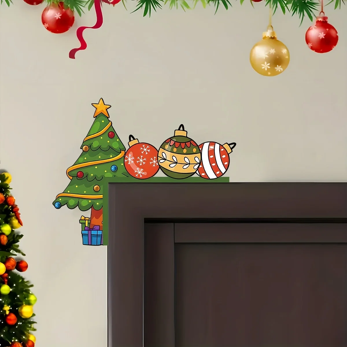 1pc Colorful Metal Christmas Tree Wall Sticker for Door Corners, Festive Decoration for Door Frames, Ideal for Bedroom