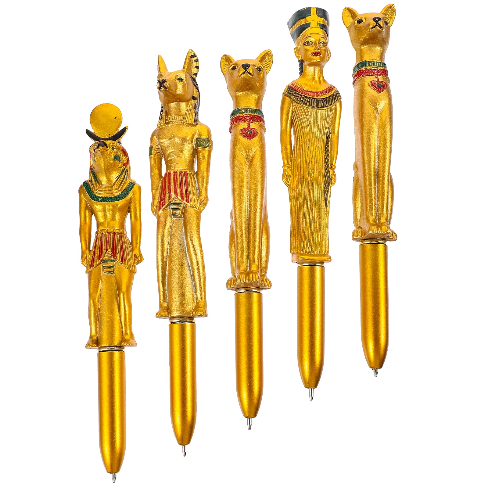 5Pcs Egyptian Pharaoh Ballpoint Pen Plastic Creative Design Home Office School Use Sign Ball-Point Pen Beautiful Writing Tool