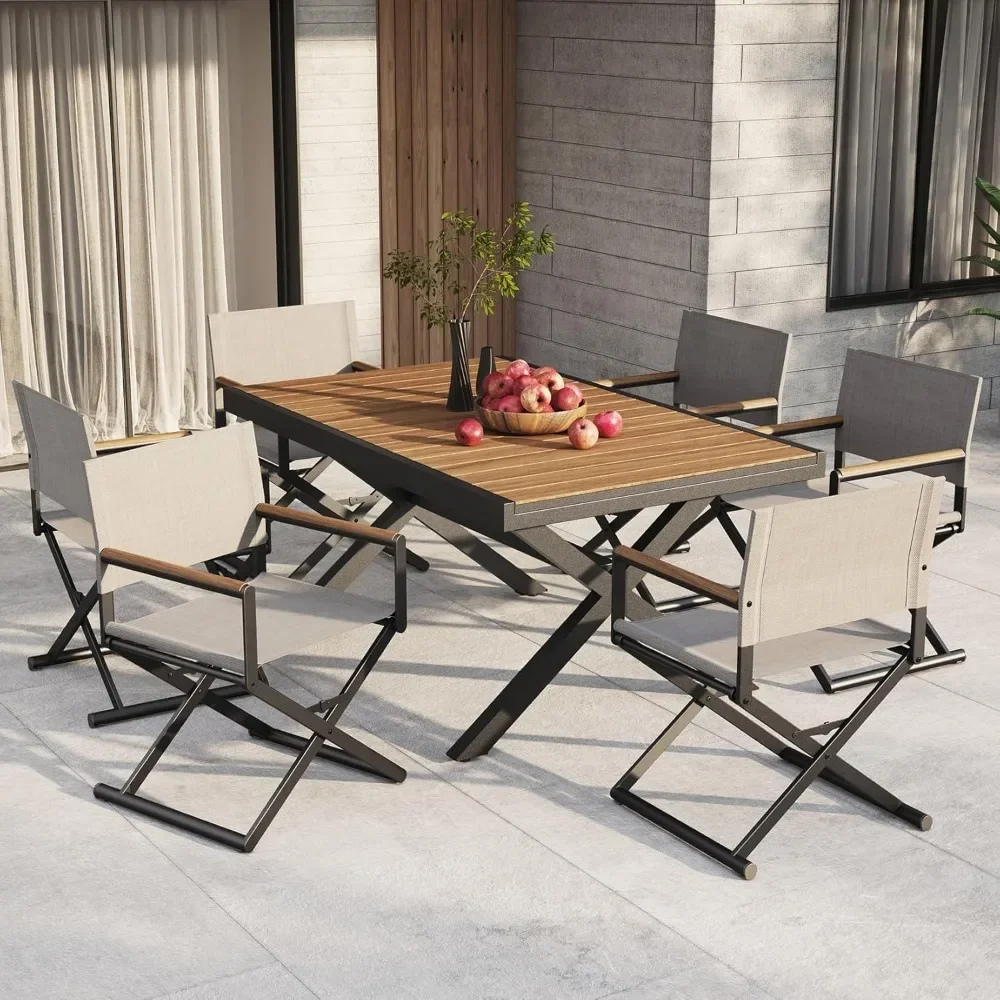 Extra-Wide 4-Pack Directors Chairs, Folding Dining Chair Set of 4 with Sling, Woodgrain Armrests
