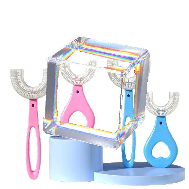 Kids U Shaped Toothbrush Soft Food Grade Silicone Bristles Full Teeth Coverage with Non-slip Handle for Toddler Daily Oral Care