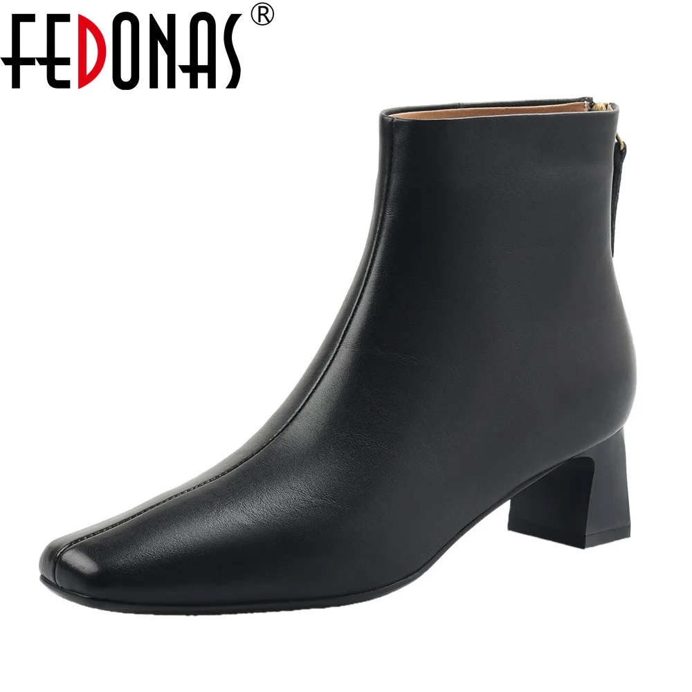 

FEDONAS New Women Basic Ankle Boots Thick High Heeled Short Fashion Boots Warm Zipper Elegant Square Toe Warm Autumn Winter Shoe