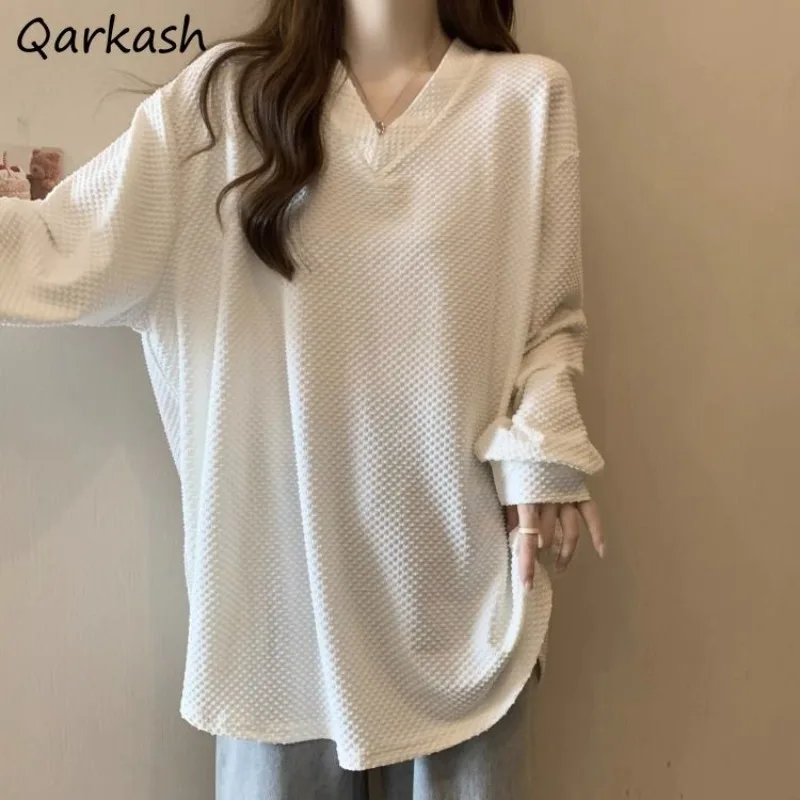 

White Khaki Pullovers for Women Loose Pure Color Preppy Style Baggy Temperament Fashion Slouchy Classic Knitwear Jumpers Chic