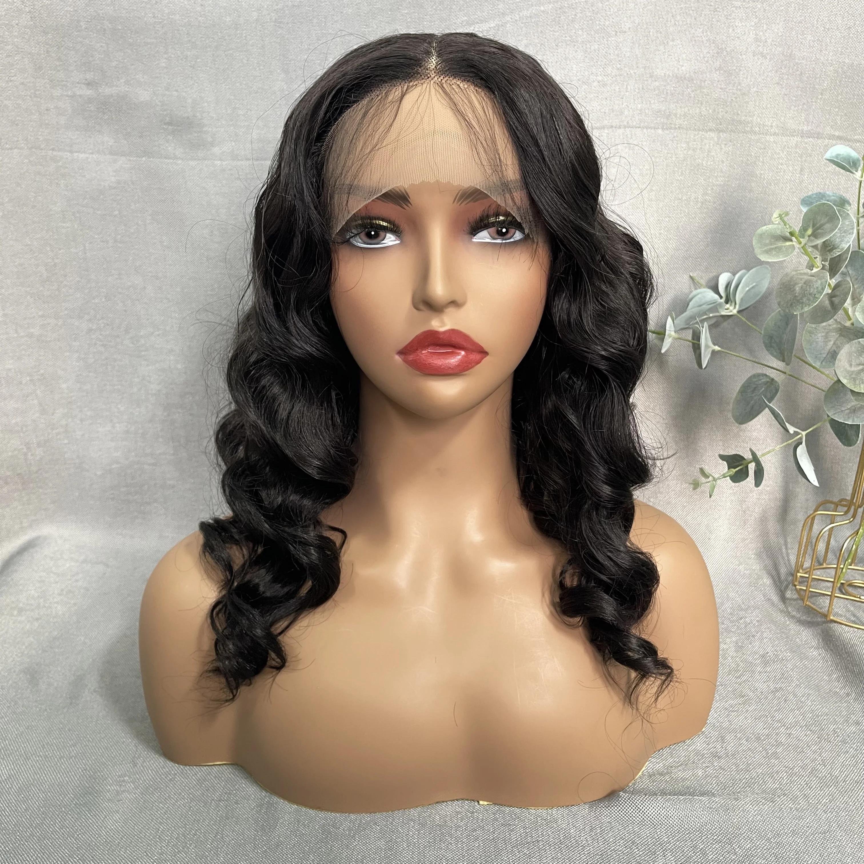 

X-TRESS Natural Synthetic Middle Part Wig 18 Inch Body Wave Dark Brown Transparent Lace Front Wig for Black Women Heat Resistant