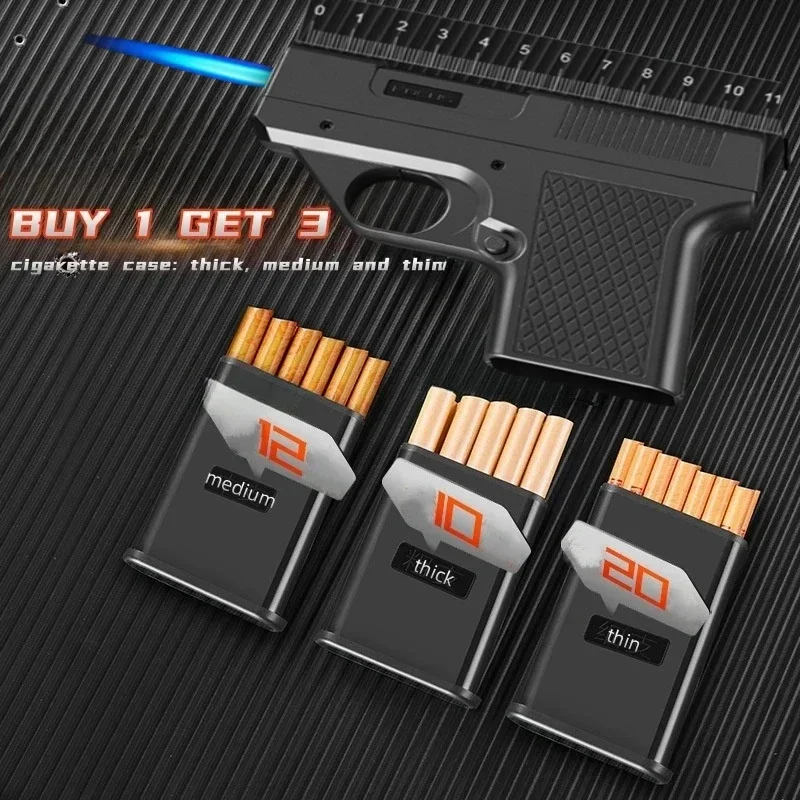 

Windproof Multifunctional Gun Inflatable Lighter with Cigarette Box Jet Flame One Key Ignition Outdoor Lighter Men's Gift