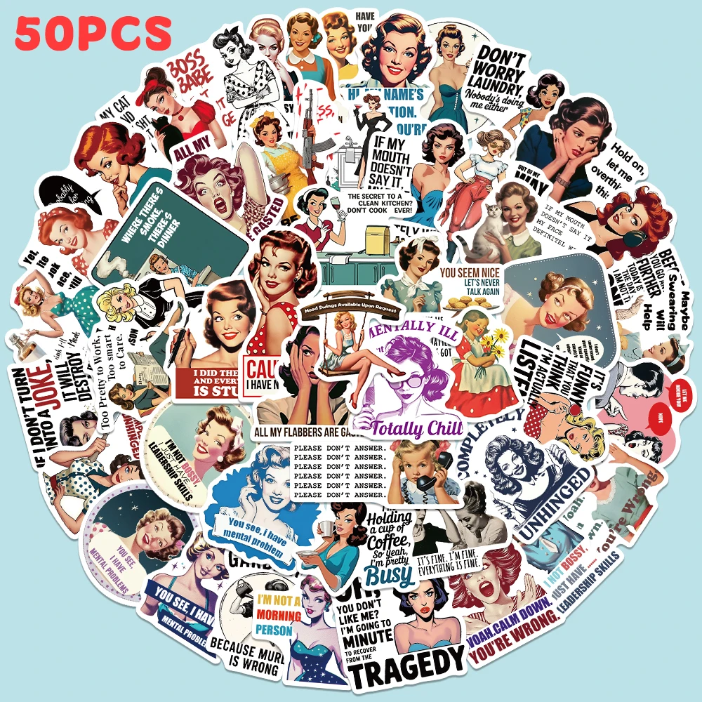

50pcs Retro Women's Quotes Sticker Creative Cool Decal For Diary Fridge Closet Wallet Backpack Envelope Magazine Decal Sticker