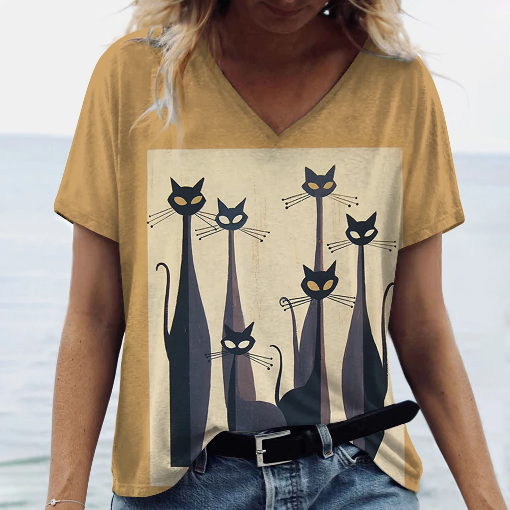 Maglietta estiva da donna Cat Print Casual manica corta magliette 3d Fashion Streetwear girocollo Pullover abbigliamento femminile oversize