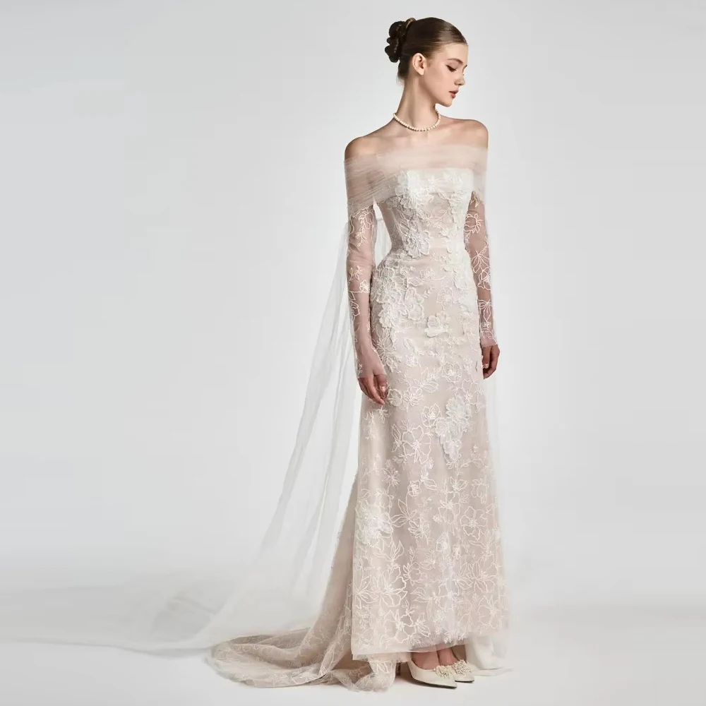 Customized Latest Classic Mermaid Wedding Dress For Woman Bride Elegant Beaded Applique For Straight-Span Sweeping  Bridal Gown