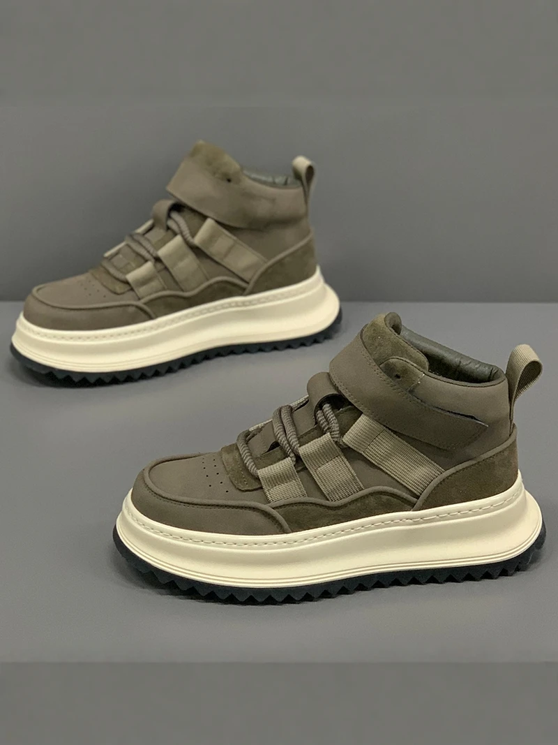 Men's High-Top Waterproof Leather  Boots Winter Warm Fleece Casual Work Shoes Anti-Slip Comfortable All-Match Boots