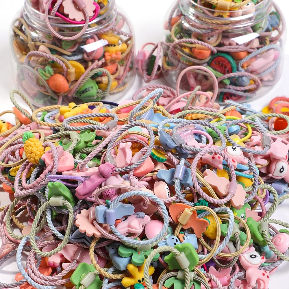 50Pcs/Lot Children Hair Accessories Girls Cartoon Elastic Hair Bands Baby Head Rope Kids Small Animal Headband Cute Headdress