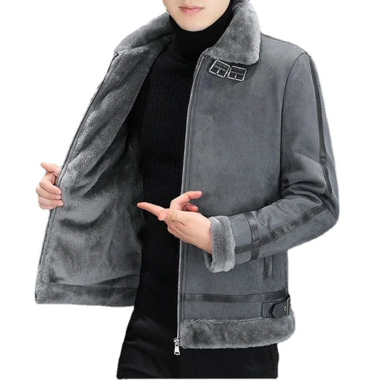 2024 Men's Deerskin Fleece Coat Male Winter New Plush Thickened Jacket Men's Korean Fashion Windproof Warm Insulation Top C10