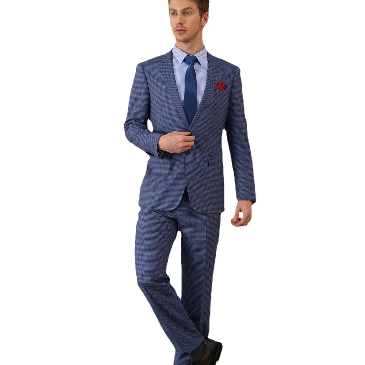 

Tailor-made High-quality Wool Cashmere Business Casual Blue Suit Groom Wedding Dress Three-piece Suit