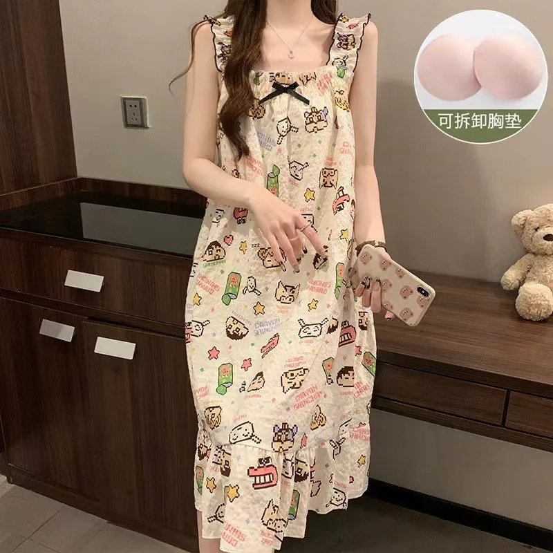 5XL Plus Size Women Loungewear 110kg Short Sleeved Cartoon Print Nightdress Summer Sweet Pajamas Large Size Loose Homewear