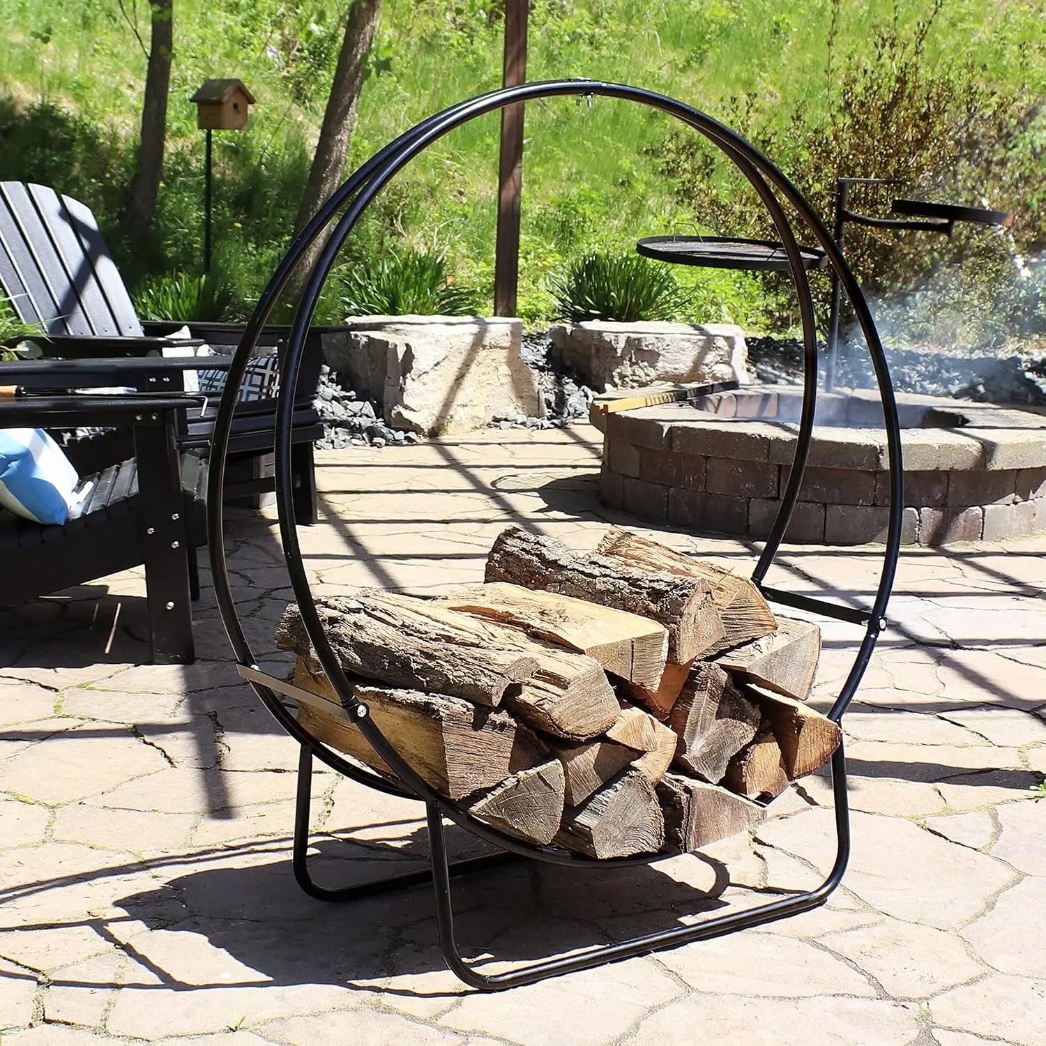 Sunnydaze Outdoor Firewood Rack, Heavy-Duty Steel, 48” Diameter, Customized