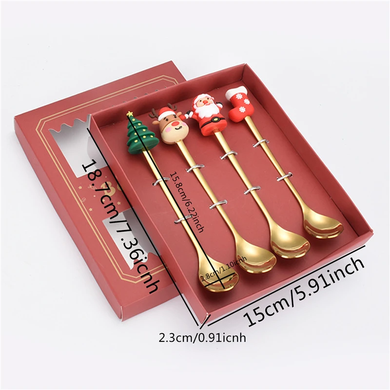 คริสต์มาสช้อนส้อมช้อนส้อมชุด Elk ของขวัญ Christmas Tree Snowman Santa Claus ตกแต่งช้อนขนมหวานผลไม้ส้อมช้อนกาแฟ