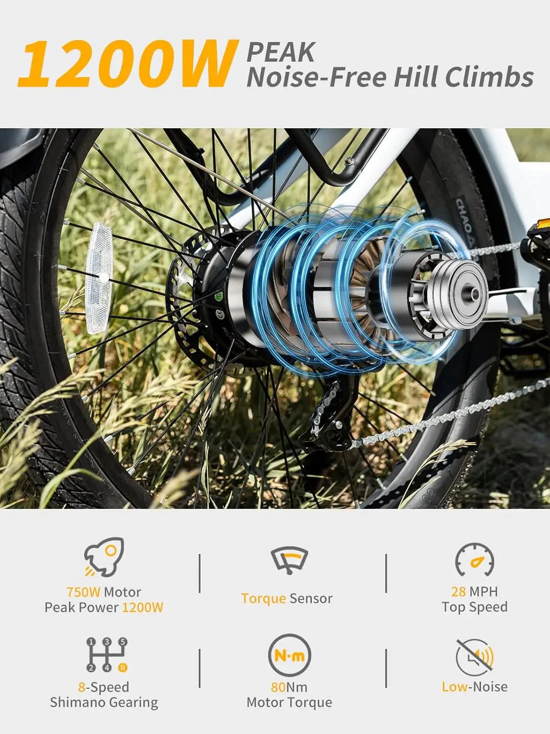 Luckeep X2 [Sensore di coppia] Bici elettrica per adulti Picco 1200 W, 28 MPH 80 miglia, 20 Ah, 26'' * 3.0'' Step-Thru Ebikes Freno idraulico