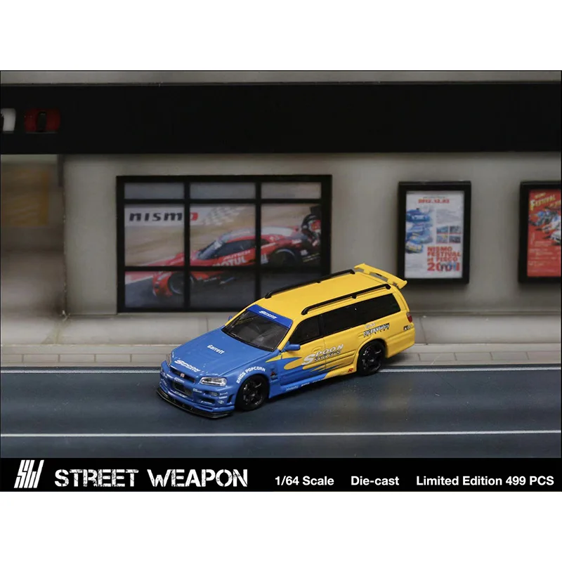 SW w magazynie 1:64 łyżka STAGEA R34 Wagon Diecast Diorama kolekcja modeli samochodów miniaturowe Carros zabawki broń uliczna