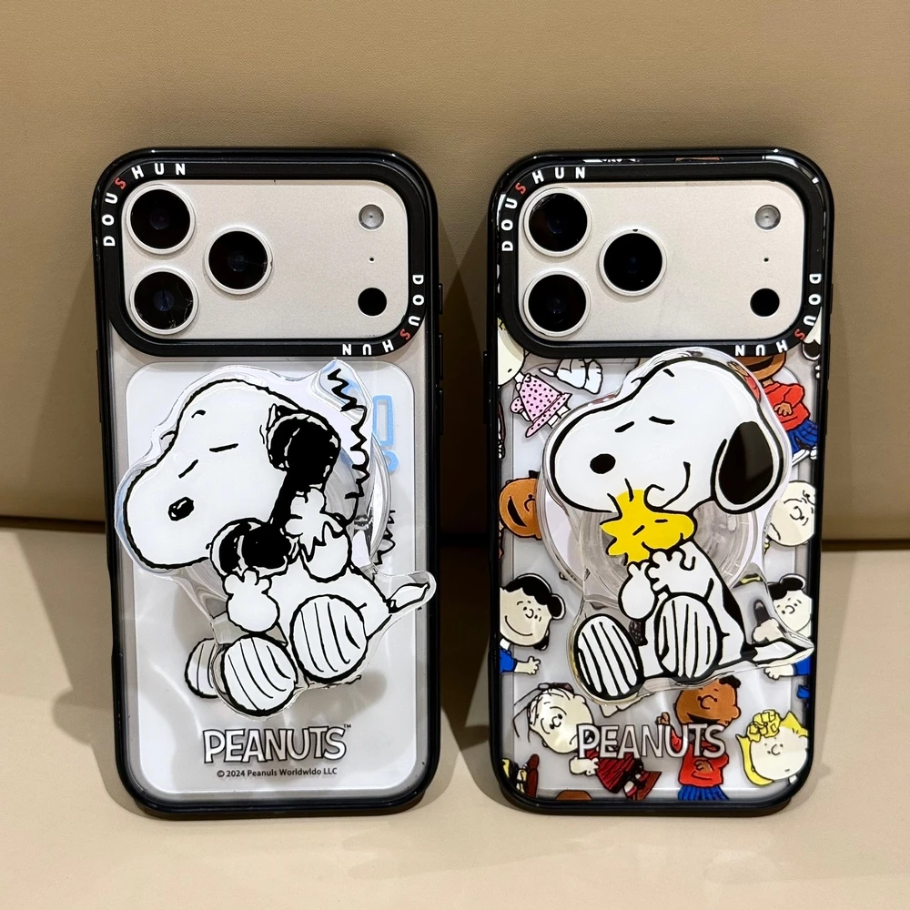 Cute Cartoon Snoopy Charlie Brown Magnetic Holder Magsafe Wireless Charge Phone Case For iPhone 18 17 16 15 14 13 Pro Max Cover view 4