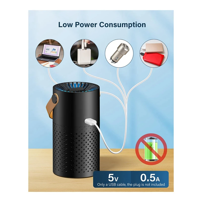 コンパクトな家庭用および車用空気清浄機,USB付きミニ家庭用およびオフィス用空気清浄機