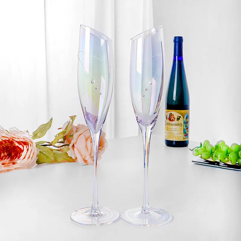 European Crystal Champagne Glass Colorful Diamond Wine Glass Home Couple Goblet Gift Box