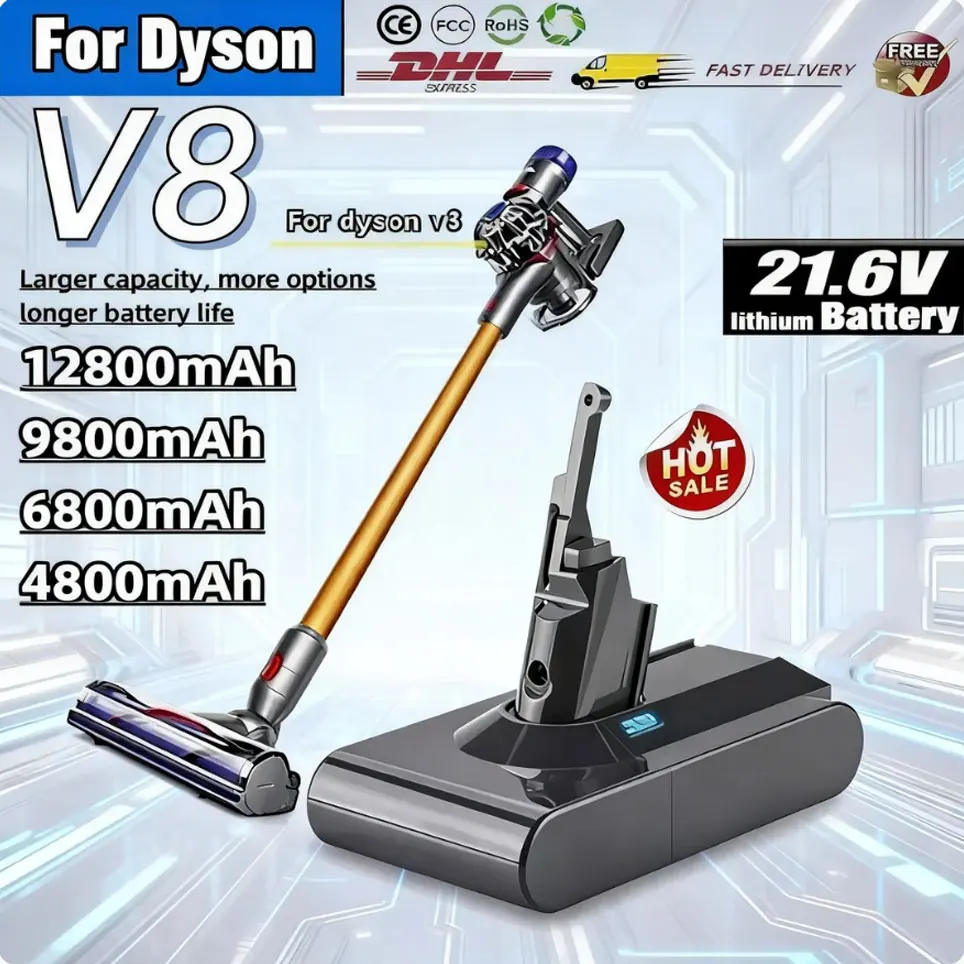 Batería de Repuesto 100% NUEVA para Dyson V8, 21.6V 12800mAh, para Aspiradora Inalámbrica Dyson V8 Absolute