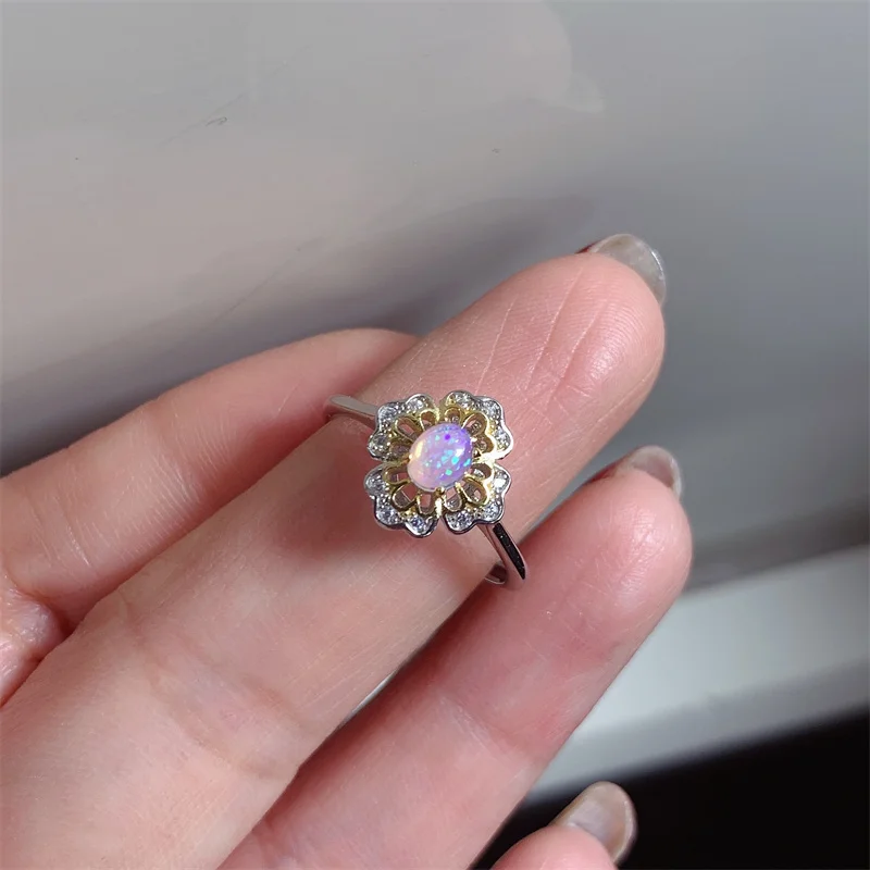 Legit Real S925 Sliver Opal Ring for Women Girl Natural Genuine Gemstone With Certificate 5x4mm Flower Shape