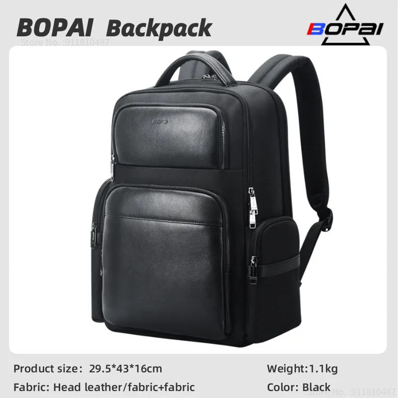 BOPAI Fashion Genuine Leather Backpack USB Charging Men Business Backpack  multifunctional laptop computer Bag Shoulder Bag