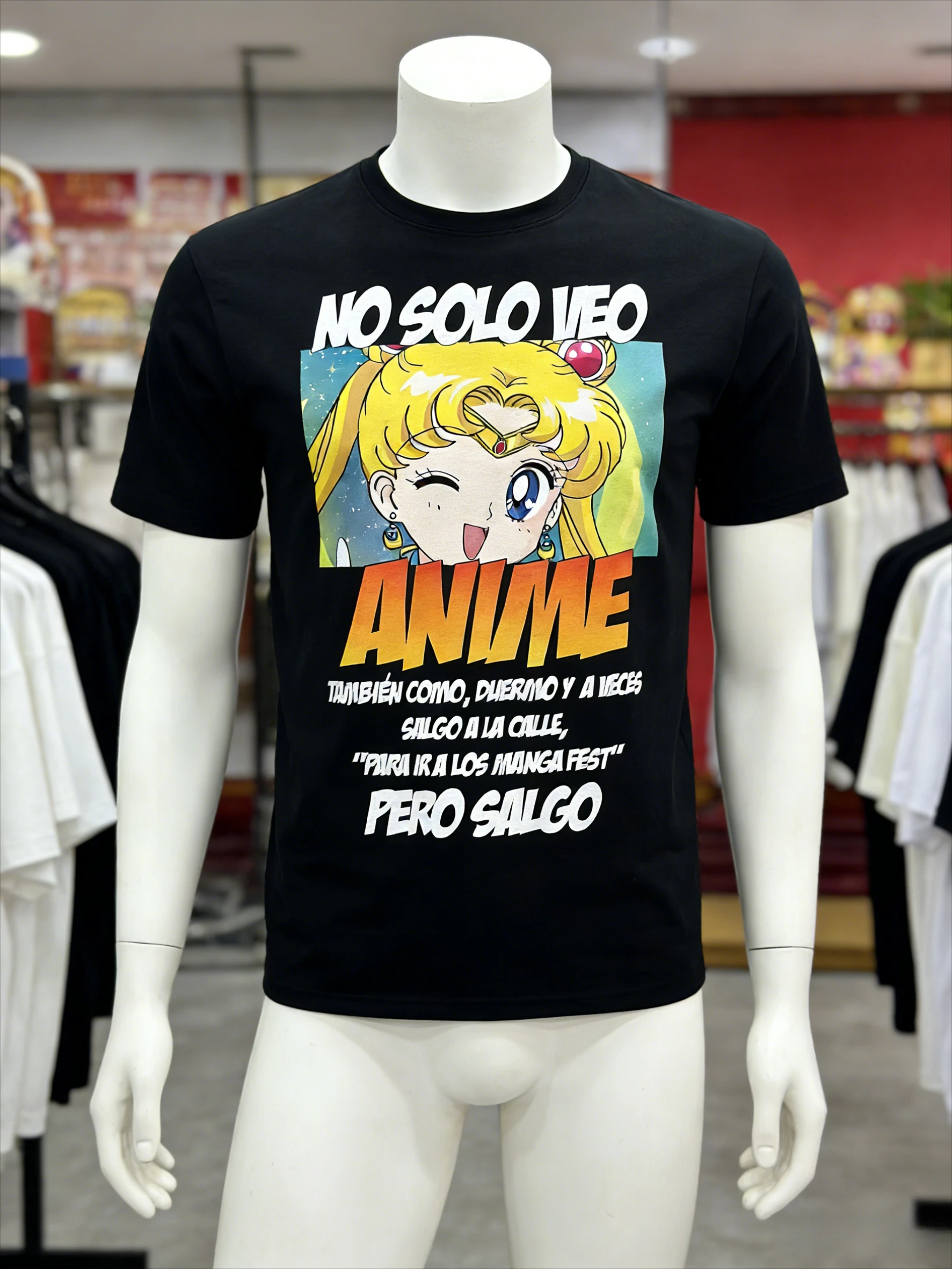 

Свободная посадка Высококачественная хлопковая футболка «Сейлор Мун» Usagi Blonde Hair Red Hair Bow Blue Eyes Winking Smile Print Повседневная спортивная одежда