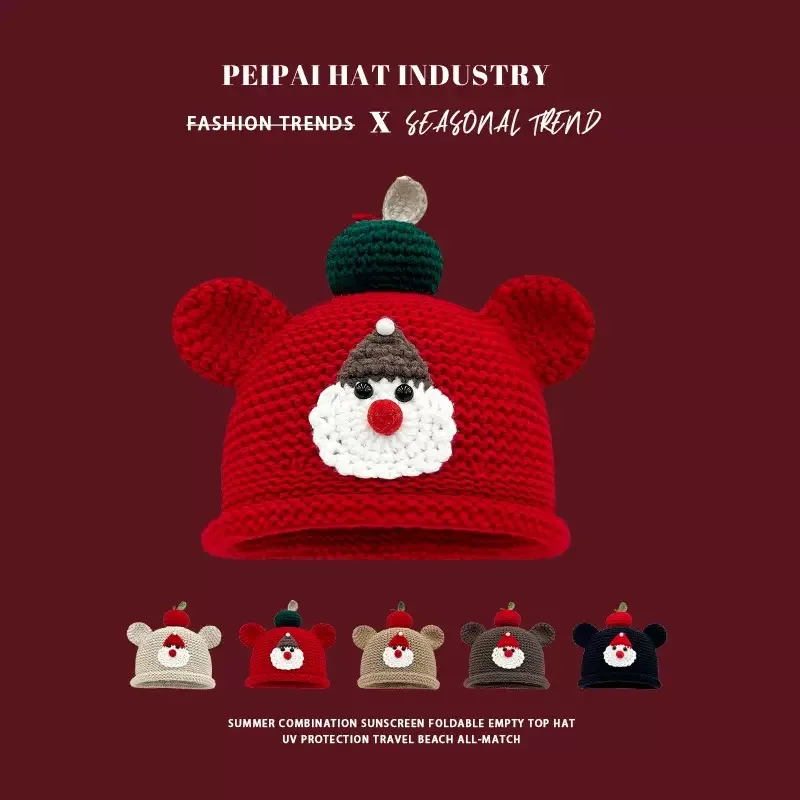 

Christmas Elements Cute knitted hat Bear Ears Beanies Cap Y2K Autumn Winter Casual Warm Funny Pullover Hats for Men and Women