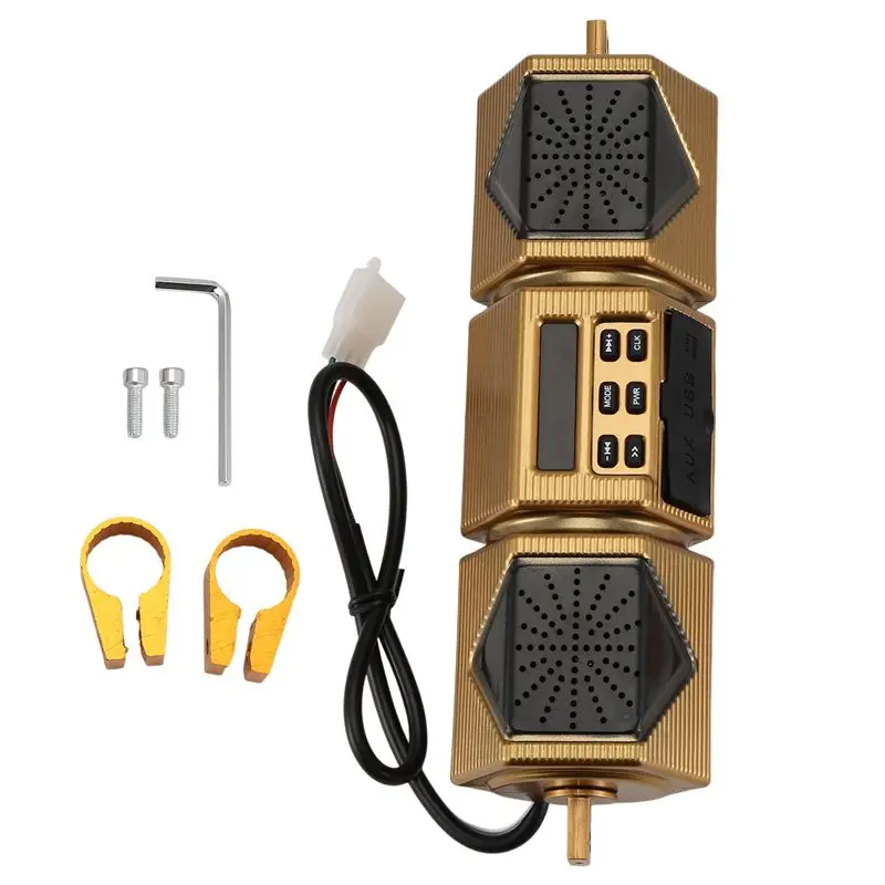 

Мотоциклетный MP3-плеер с динамиком на руль, Bluetooth, FM-радио, водонепроницаемый, с регулируемым креплением, аудиосистема для мотоцикла, 12В