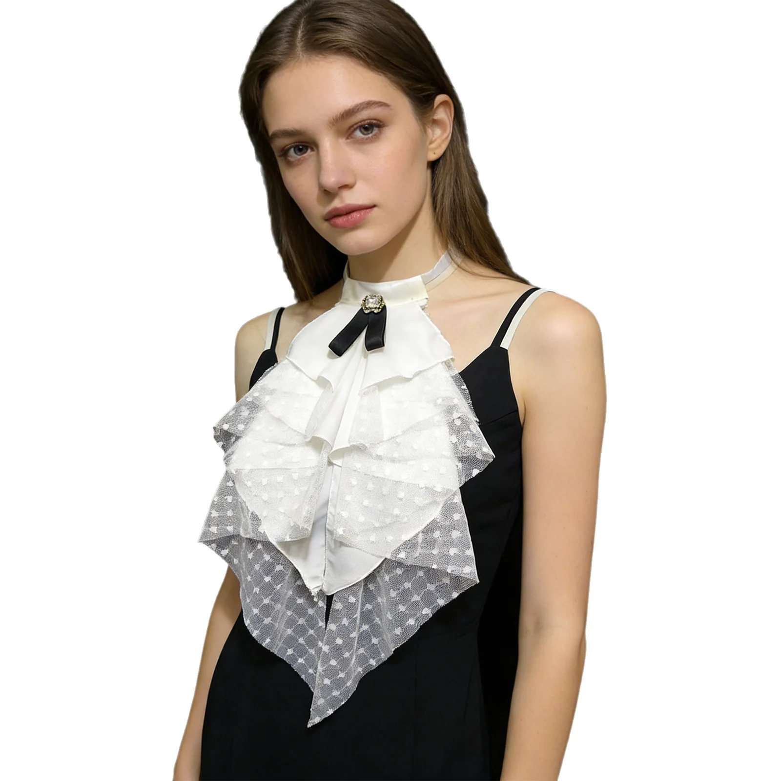 Vintage Victorian Ruffle Neck Collar Medieval Costume Palace Detachable False Collar for Costume Parties