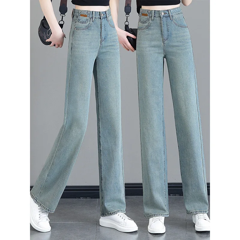 Pantalon à jambes larges et souples pour femmes, couleurs claires, jean, taille haute, ample, fin, droit, vêtements pour femmes, Y2k, nouvelle collection été 2024