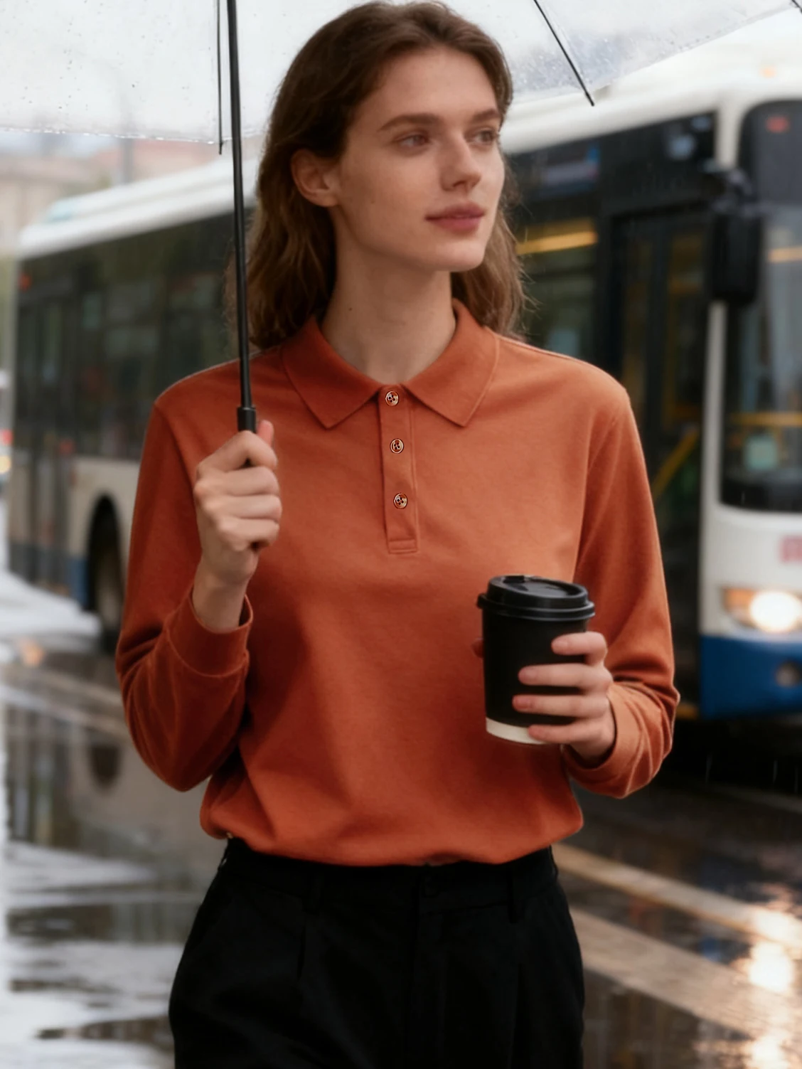 Damen-Herbst-Oberteile, einfarbig, lässig, vielseitig, Poloshirts, Business-Gruppenmode, langärmelig, Golf, schlichtes T-Shirt, Knopfleiste, Alltagskleidung – Detail 11