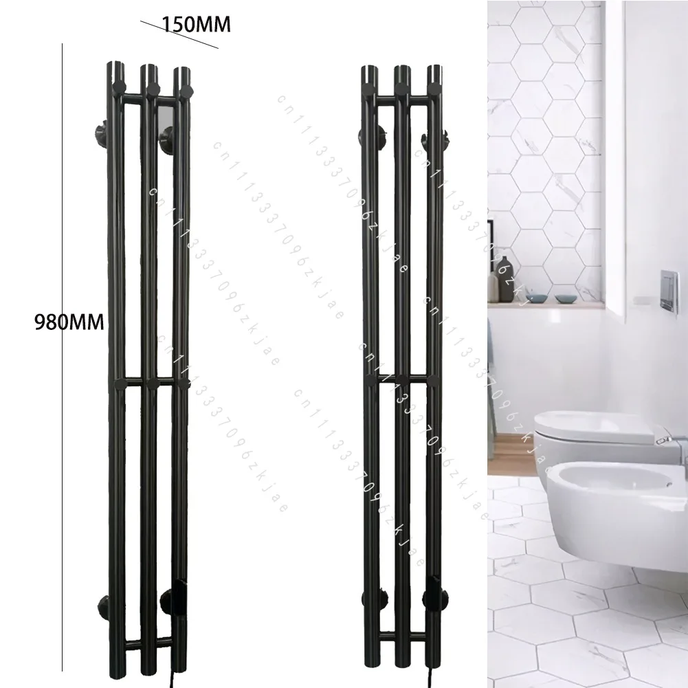 Smart Carbon Fiber Electric Towel Rack Stainless Steel Vertical Towel Bar with Hook Timer Constant Temperature for Bathroom