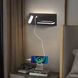 USB Wall Lamp Living Room Reading Wall Light Bedroom Creative Bedside Wall Lamp Wireless Charging Store Indoor Bedside HotelLamp