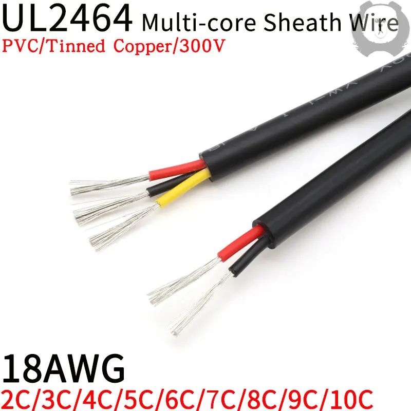 1M 18AWG UL2464 Sheathed Wire Cable Channel Audio Line 2 3 4 5 6 7 8 9 10 Cores Insulated Soft Copper Cable Signal Control Wire