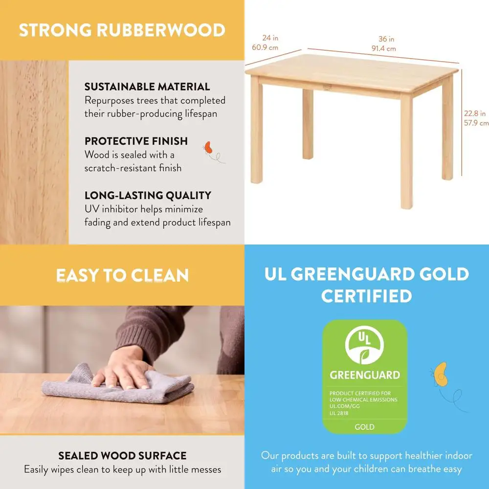 

Набор из 3 предметов: детский деревянный стол и стулья, 24 x 36 дюймов