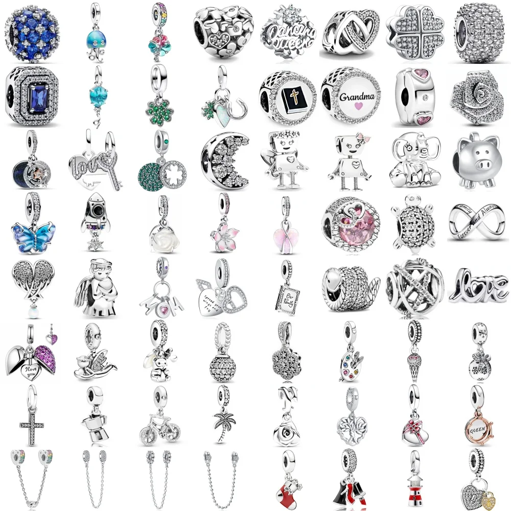 

New 925 Silver Women Jewelry Accessories Clover Bear Heart Butterlfy Pendant Fit S925 Bracelet Women DIY Jewelry Gift