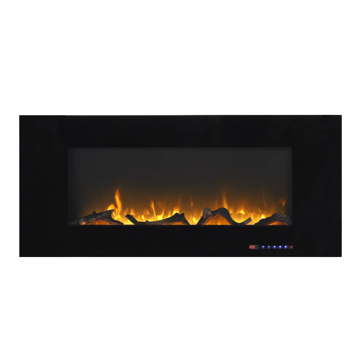 50 Inch Wall Mounted Not For Recessed Black Glass Electric Fireplace Heaters 1500W Remote Control Decor LED Flame