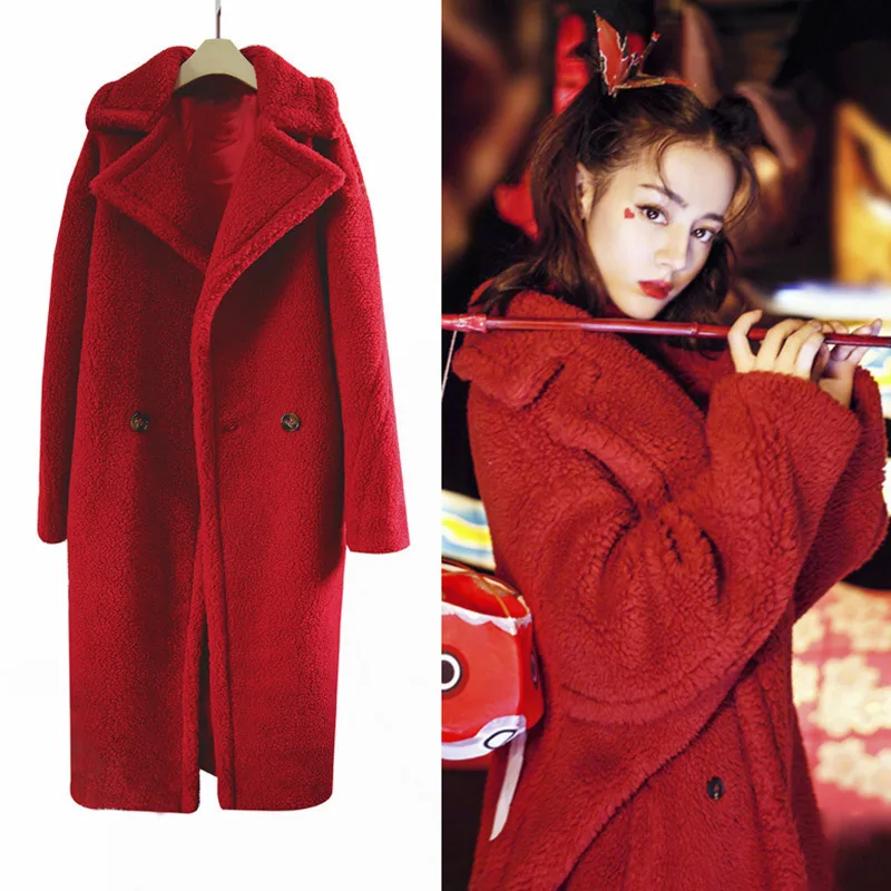 Women Winter Jacket  Long Coat Wool Woven Fabric Thick Warm Outerwear Oversize Fashion Streetwear Teddy Bear Coats