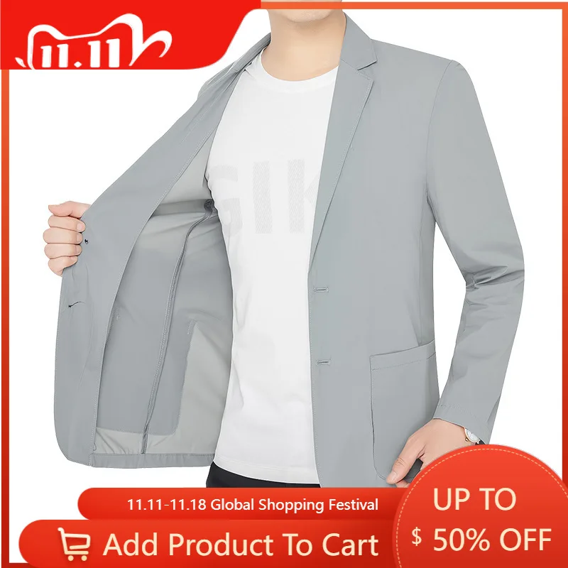 New Summer Man Thin Breathable Sunscreen Blazers Jackets Solid Business Casual Suits Coats Male Slim Elastic Blazers Jackets 4XL