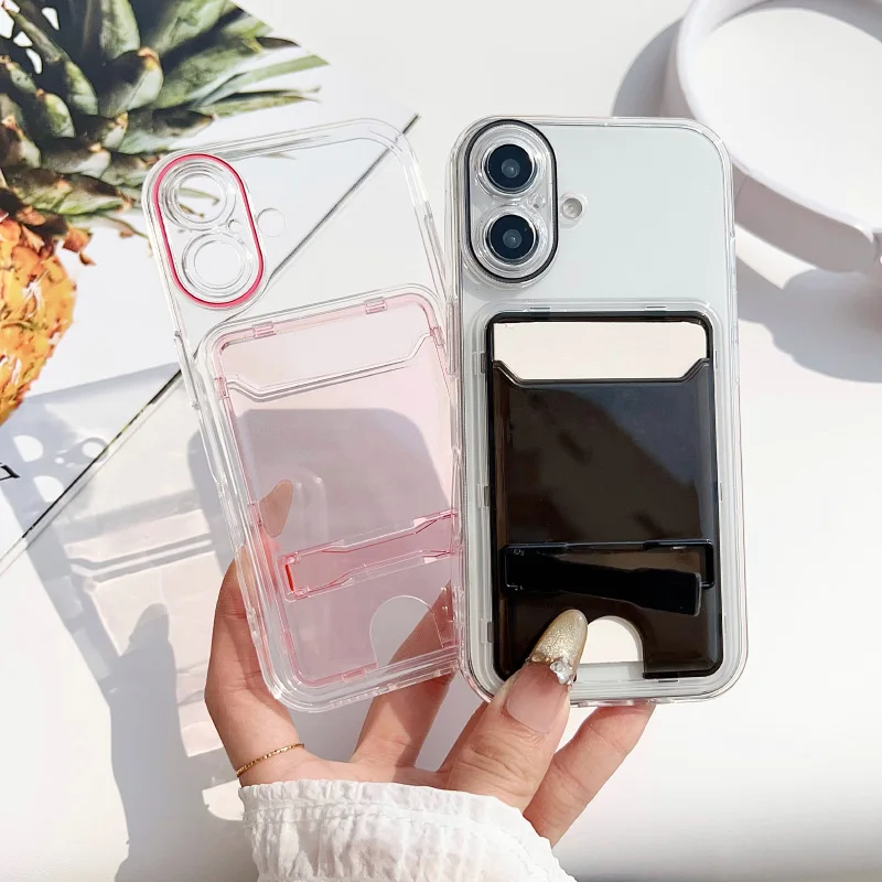 Neue einfarbige Brieftasche mit einem Kartensteckplatz, faltbare Halterung, Handyhülle für iPhone 16 Pro Max, 14, 11, 12, 13, 15 Pro Max, Acryl-Rückseite