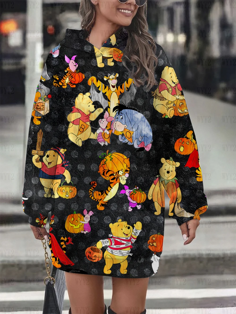 2024 women\'s Christmas series Disney princess print casual fashion autumn and winter hooded skirt new elegant sweater dress