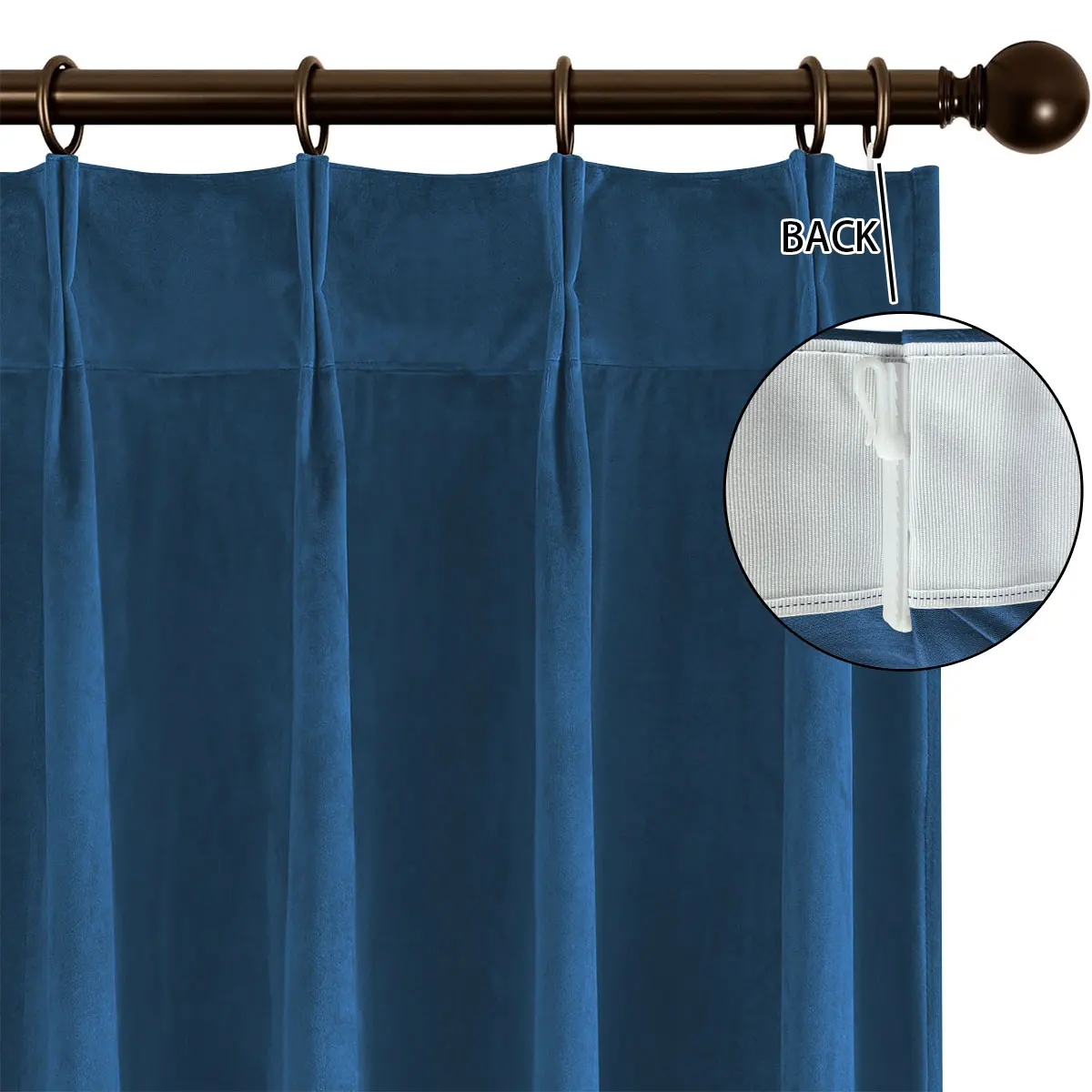 2PCS Matte Sapphire Blue Velvet Pleated Curtains, Nautical Boho Style, Thermal Insulated Privacy Window Curtains for Guest Room