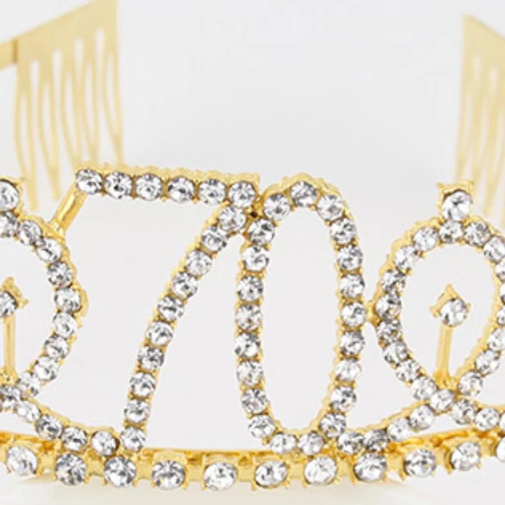 

Birthday Crown Tiaras Women Gold Princess Rhinestone Number Alloy Headgear Miss