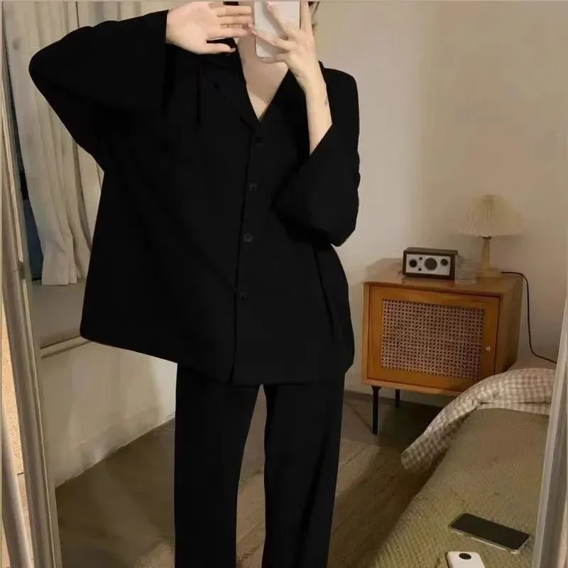 Cute Pajama Sets Woman Spring Sleepwear Girls Long Sleeve Pants 2 Piece Pyjamas Korean Fashion Home Suit Loose Casual Nightwear