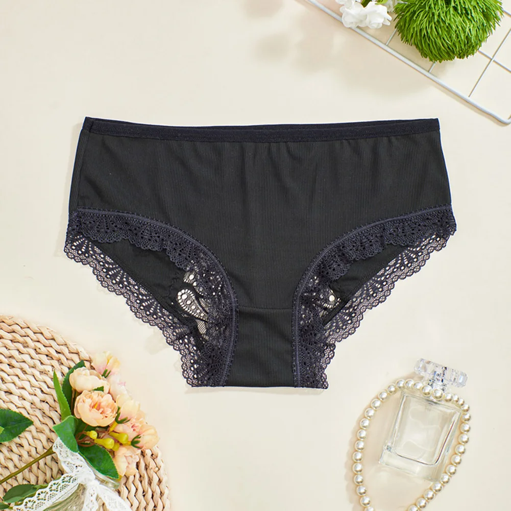 

Cotton Panties Women Comfortable Briefs Lace Border Soft Underpants Solid Color Breathable Knickers Middle Waist Lingerie