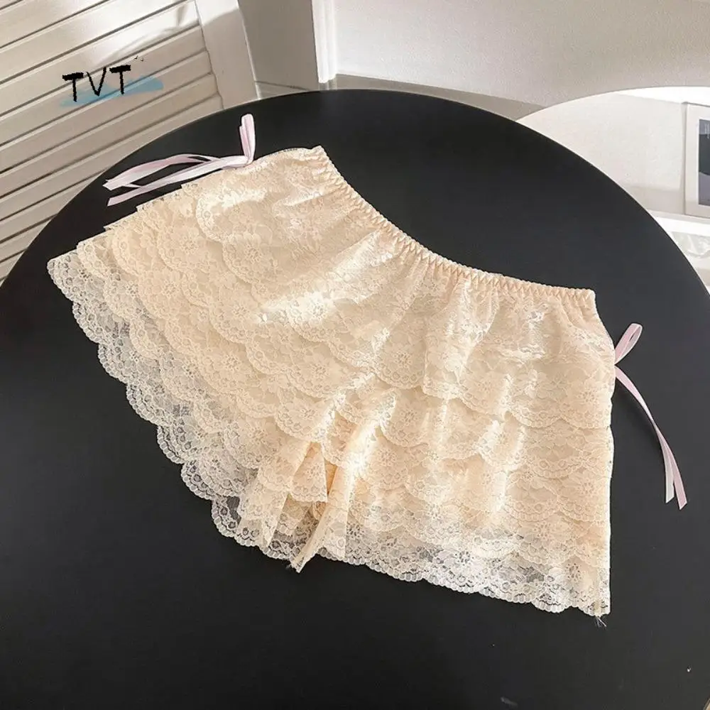 

Sweet JK Lolita Lace Safety Pants Bowknot Anti-glare Summer Loose Short Pants Multi-layer Underwear Safety Shorts Women Clue
